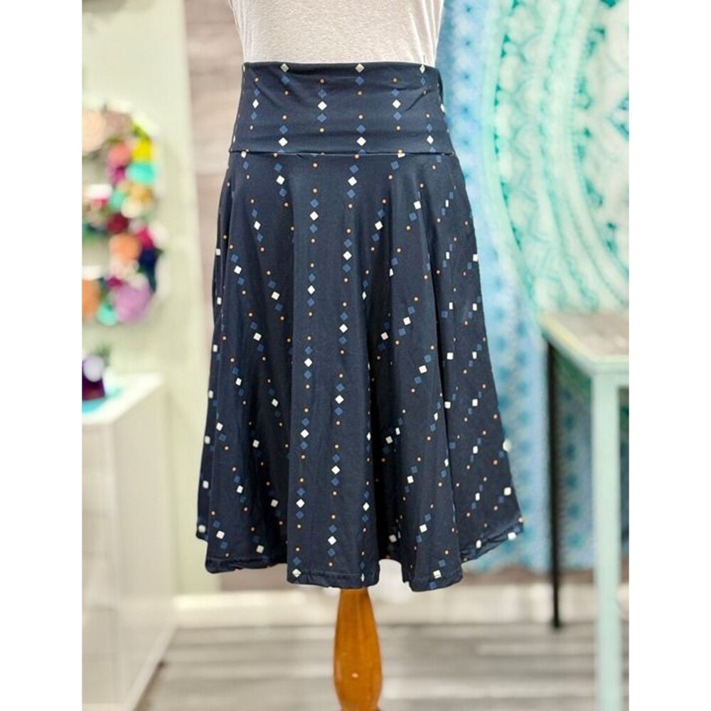 NAVY DIAMOND PINSTRIPE SWING SKIRT